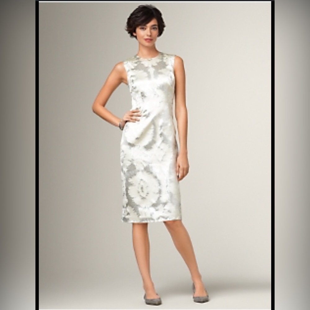 NWT Talbots Silver Metallic Abstract Jacquard Silk Sleeveless Sheath Dress 4